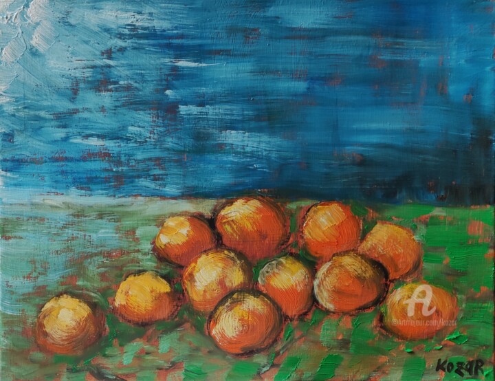 Malerei mit dem Titel "Mandarine" von Kozar, Original-Kunstwerk, Öl Auf Keilrahmen aus Holz montiert