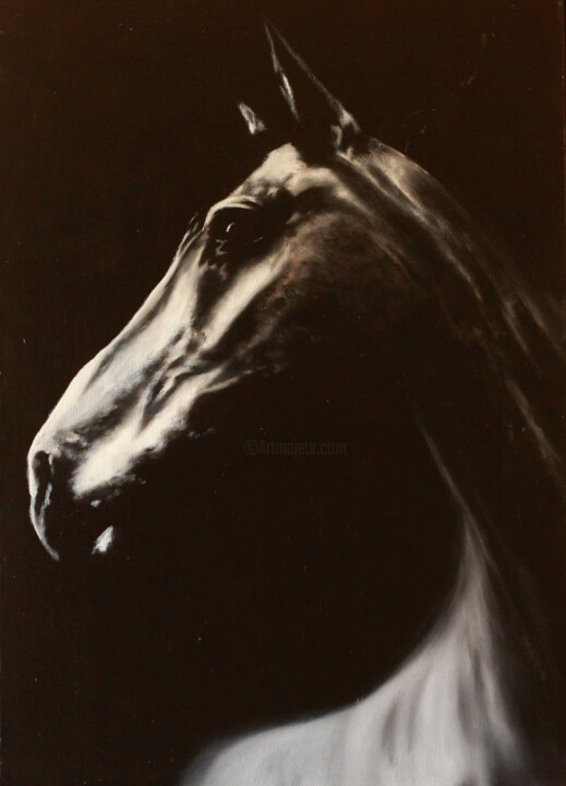 绘画 标题为“Horse” 由Kpy, 原创艺术品, 油 安装在木质担架架上