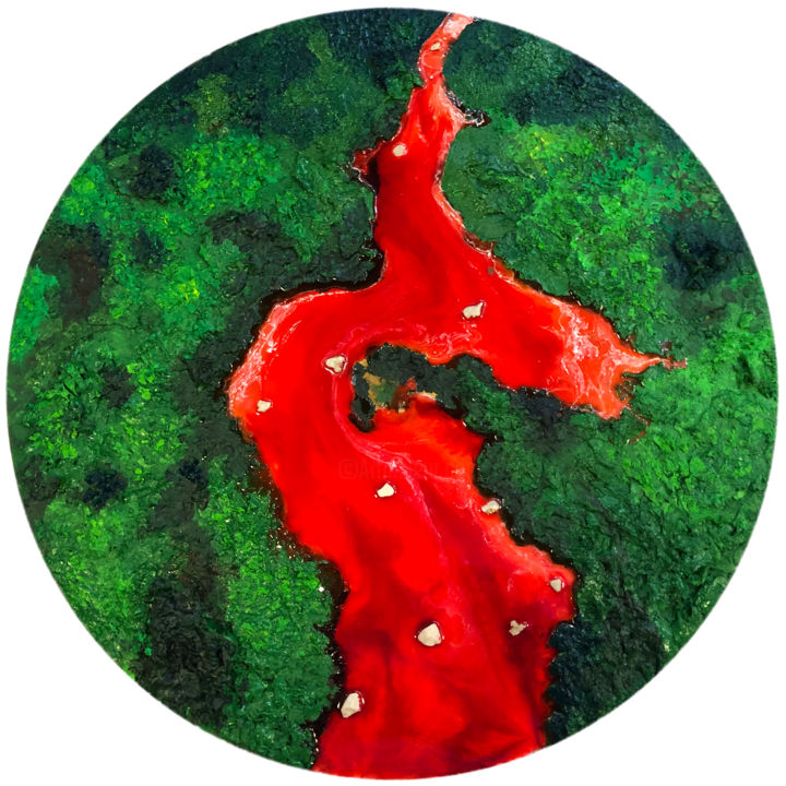 Peinture intitulée "Red river Cusco" par Karin Kralova, Œuvre d'art originale, Huile