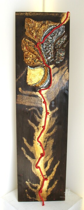 Sculpture titled "L 'albero del bene…" by Krisalide, Original Artwork, Terra cotta Mounted on Wood Panel