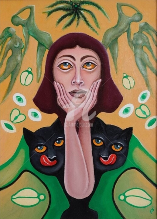 Painting titled "Catwoman" by Krisline, Original Artwork, Oil