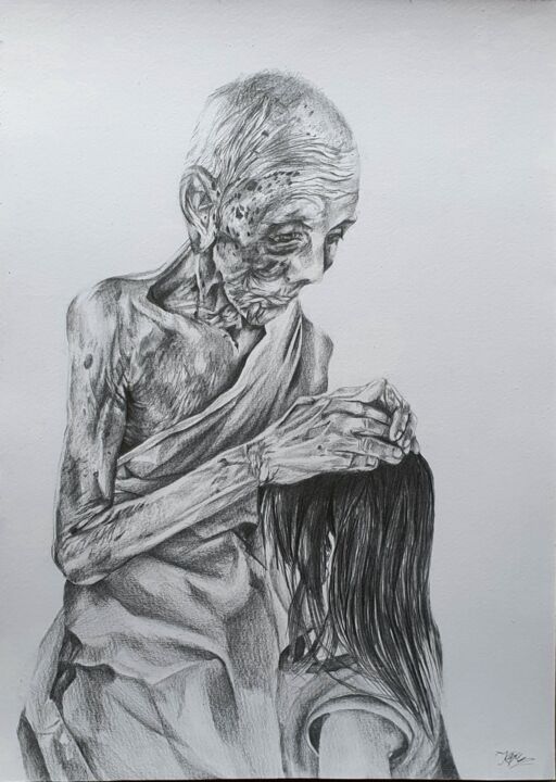 Dibujo titulada "Monk" por Salaman Krisztina, Obra de arte original, Lápiz