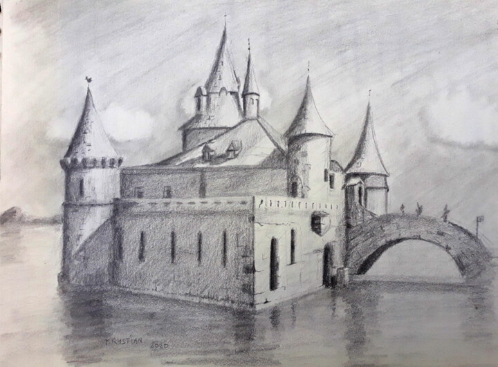 Zeichnungen mit dem Titel "Castle" von Krystian, Original-Kunstwerk, Graphit