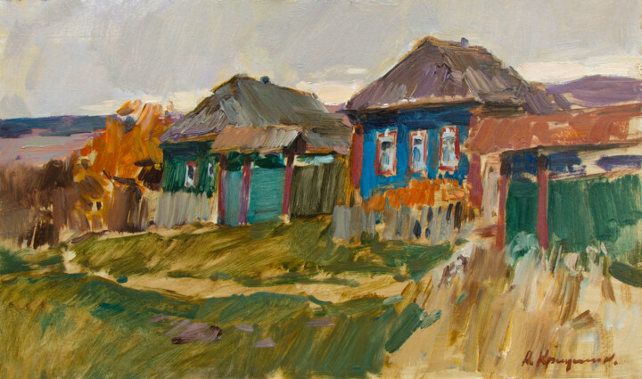 Painting titled "Old village" by Aleksander Kryushyn, Original Artwork, Oil