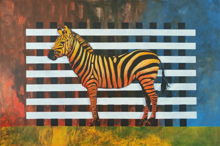 Schilderij getiteld "Zebra daltonisty" door Krzysztof Bendinger, Origineel Kunstwerk, Acryl