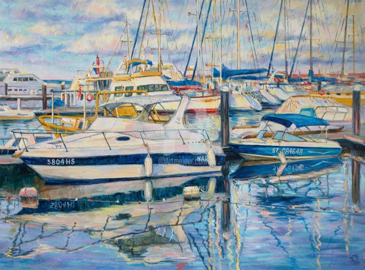 Painting titled "Berth yachts" by Ksenia Filippova, Original Artwork, Oil