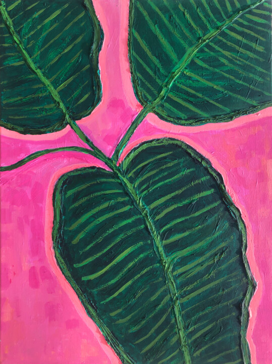 Painting titled "Juicy Banana leaves" by Ksenia Grevizirskaa, Original Artwork, Acrylic