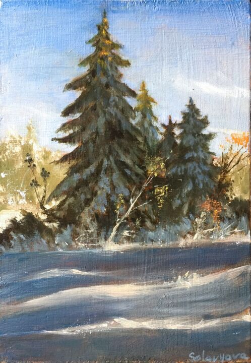 Painting titled "Winter forest" by Ksenia Solovyova, Original Artwork, Oil