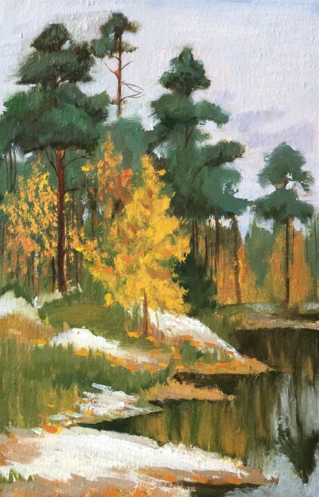 Painting titled "Pine trees" by Ksenia Solovyova, Original Artwork, Oil