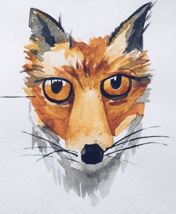 Painting titled "Fox.Portrait.jpg" by Ksenia Makarova, Original Artwork, Watercolor