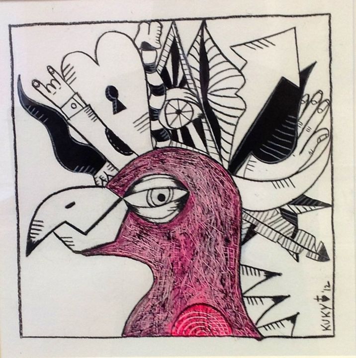 Drawing titled "FLAMANT ROSE" by Kuky, Original Artwork, Other