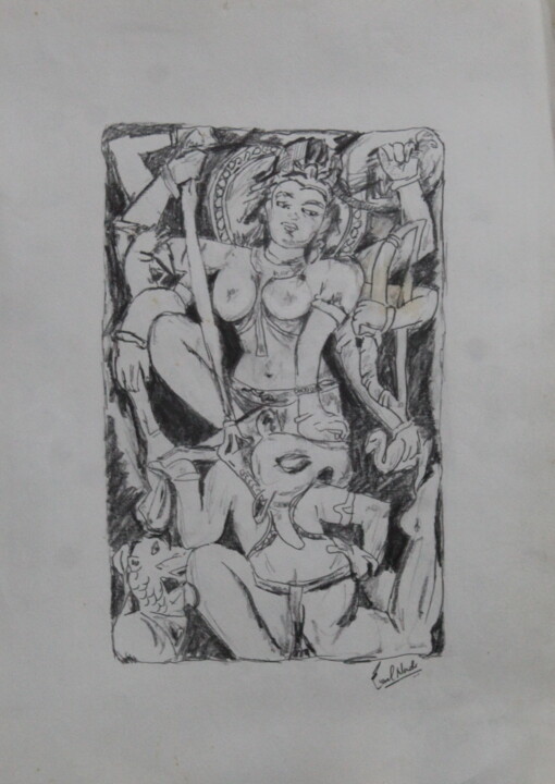 Zeichnungen mit dem Titel "Goddess Durga" von Kunal Nandi, Original-Kunstwerk, Bleistift