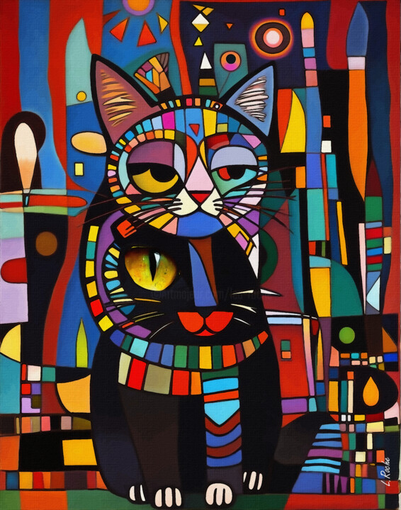Painting titled "Totem cat 203" by L.Roche, Original Artwork, Acrylic