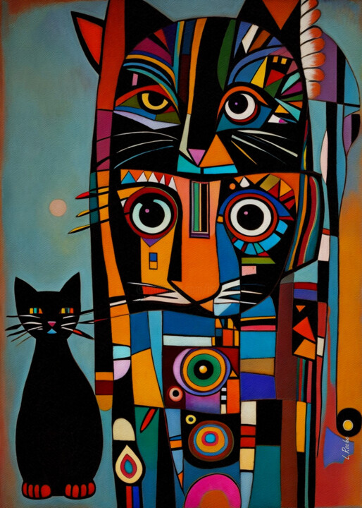 Schilderij getiteld "Totem cat 58" door L.Roche, Origineel Kunstwerk, Acryl