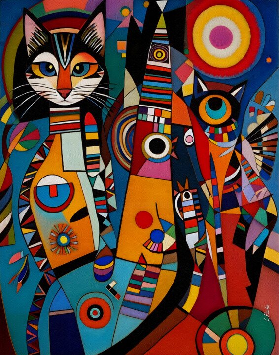 Painting titled "Totem cat 56" by L.Roche, Original Artwork, Acrylic