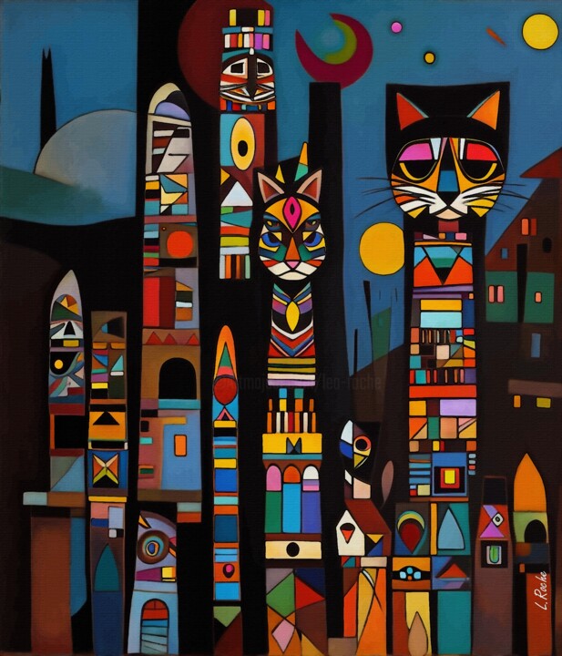 Painting titled "Totem cat 55" by L.Roche, Original Artwork, Acrylic