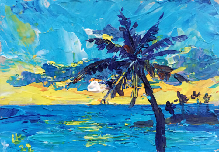 Peinture intitulée "Landscape with palm…" par Lada Kholosho, Œuvre d'art originale, Acrylique