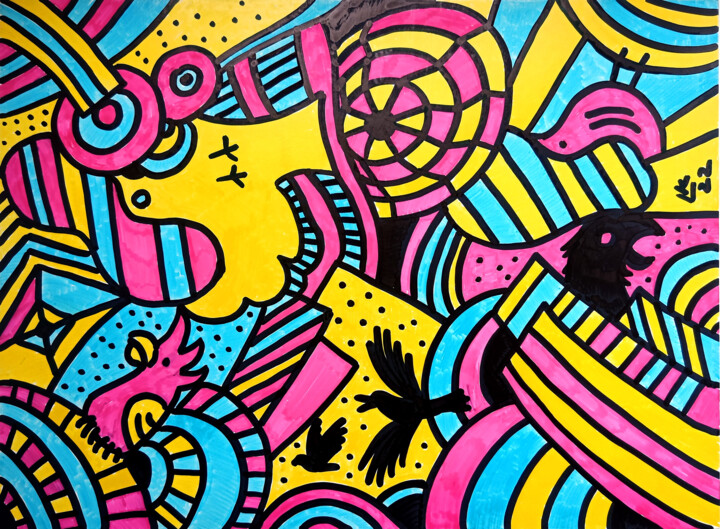 Drawing titled "Colorful world of b…" by Lada Kholosho, Original Artwork, Marker