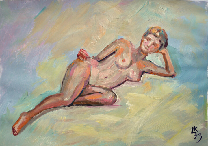 제목이 "Nude Woman Lying Do…"인 미술작품 Lada Kholosho로, 원작, 아크릴