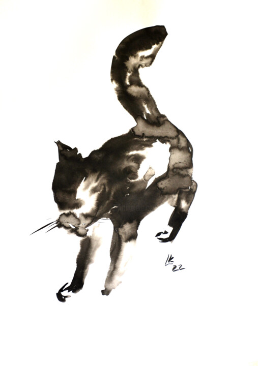 Painting titled "Whiskers in Motion" by Lada Kholosho, Original Artwork, Ink