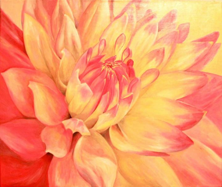 Peinture intitulée "Dahlia" par Lada Polunina, Œuvre d'art originale, Huile