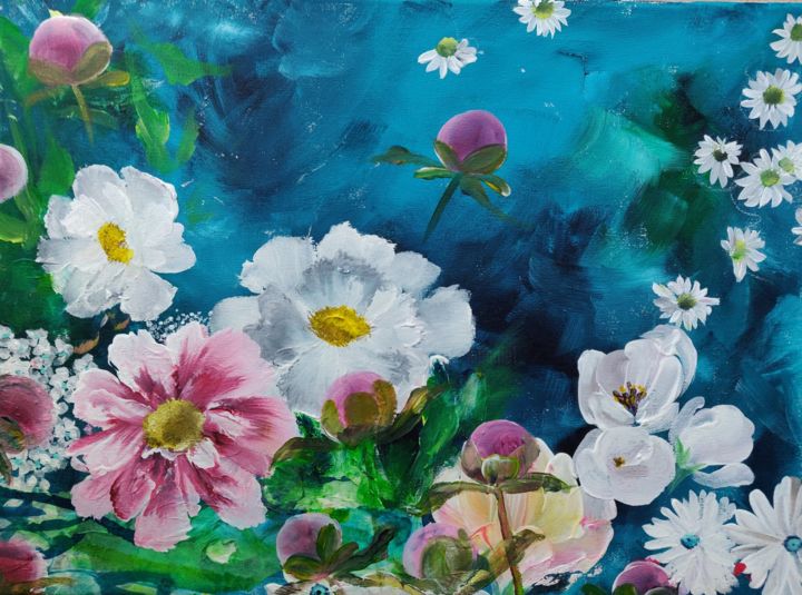 Painting titled "Boutons de pivoine" by Laetitia Labadie, Original Artwork, Acrylic