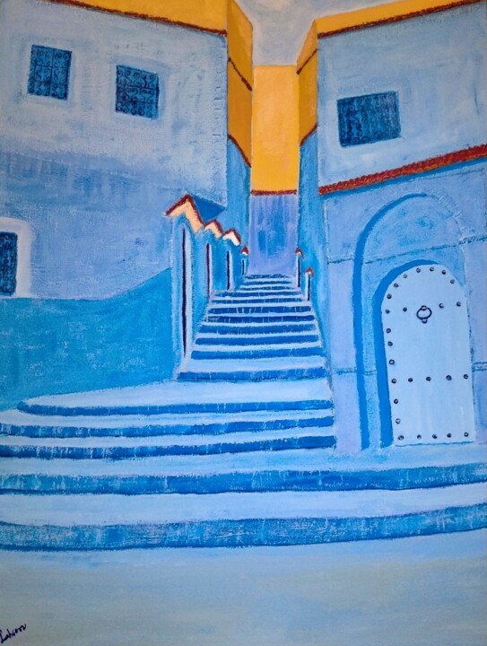 Painting titled "Rue de chaouen" by Lahcen Barny, Original Artwork, Acrylic