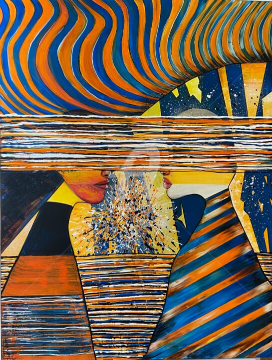 绘画 标题为“THE LOVERS 1” 由Laila Gauthier (LAILABAGAU), 原创艺术品, 丙烯 安装在木质担架架上