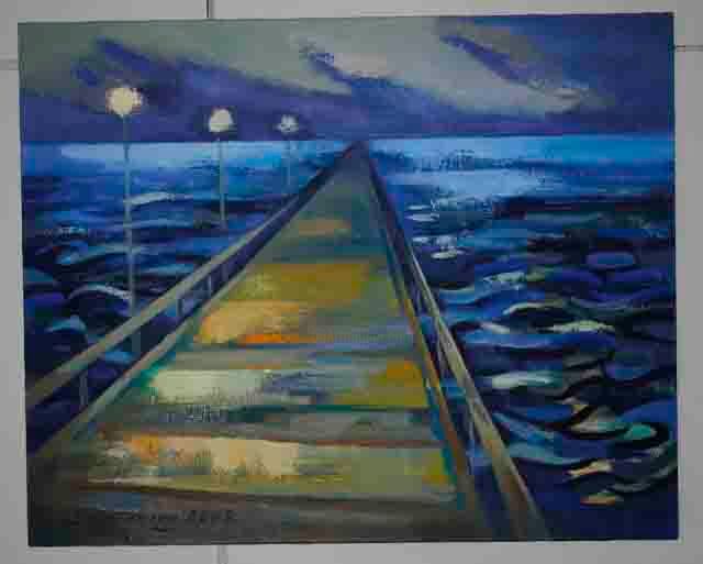 Painting titled "Road in the Sea" by Laine Kainaize, Original Artwork