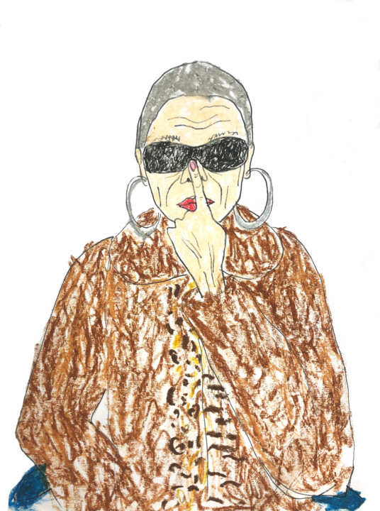 Disegno intitolato "Trendy grandma" da Lana Krainova, Opera d'arte originale, Pastello