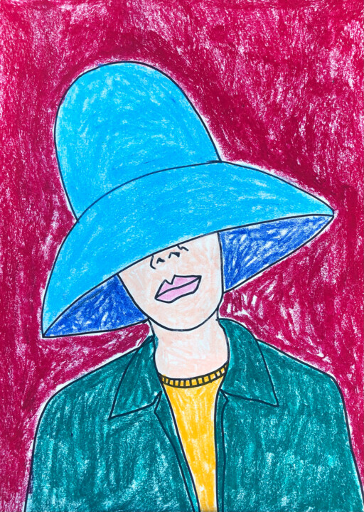 「Blue hat」というタイトルの描画 Lana Krainovaによって, オリジナルのアートワーク, パステル