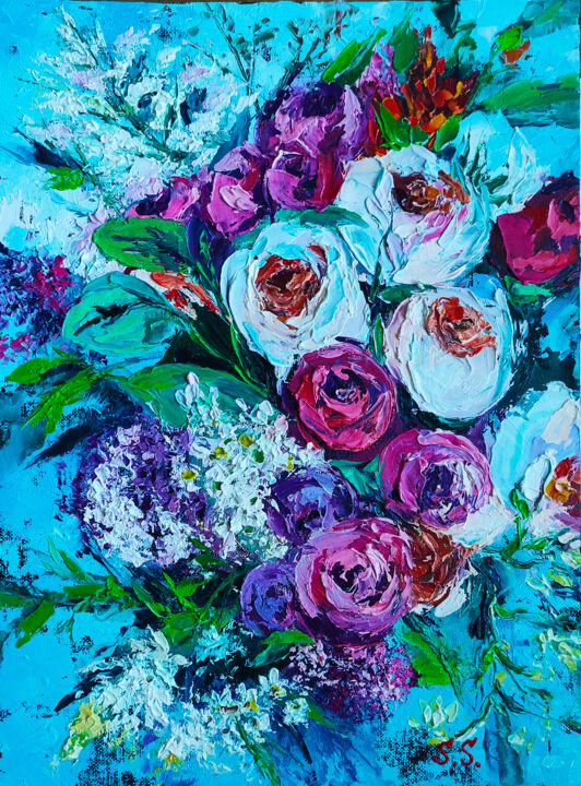 Pintura titulada ""Bouquet de pivoine…" por Lana Light S., Obra de arte original, Oleo