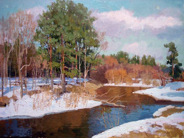 Pintura intitulada "The Early Spring" por Dmitry Samodranov, Obras de arte originais