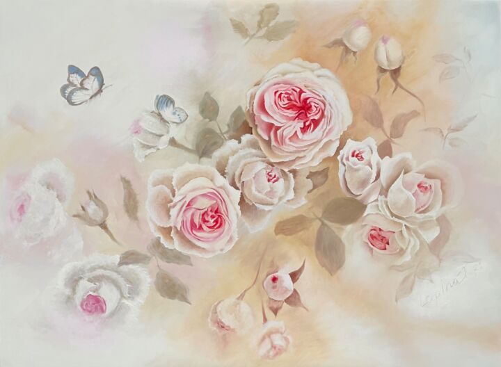 Pintura titulada "oil painting rose f…" por Tatiana Tatiana Lapina Lapina, Obra de arte original, Oleo