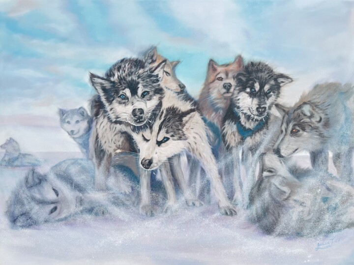 绘画 标题为“Portrait of Wolves…” 由Tatiana Татьяна Lapina Лапина, 原创艺术品, 油