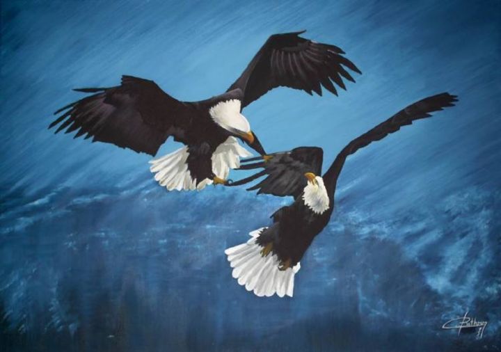 Schilderij getiteld "vol d'aigles" door Christelle Lardier, Origineel Kunstwerk
