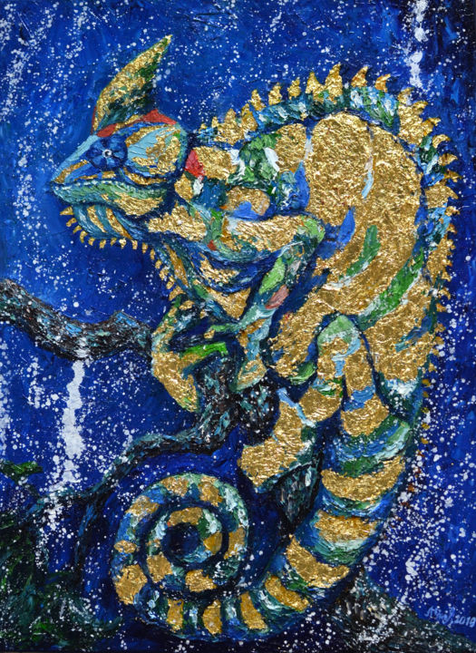 Картина под названием "Chameleon" - Larisa Chigirina, Подлинное произведение искусства, Масло