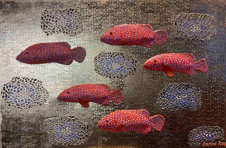 Painting titled "Red fish" by Larisa Ruy, Original Artwork, Acrylic