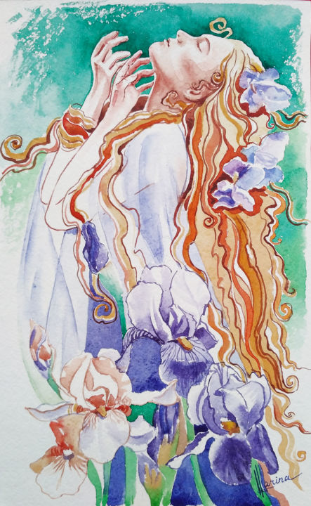 Pittura intitolato "Sensual iris" da Olga Larina, Opera d'arte originale, Acquarello