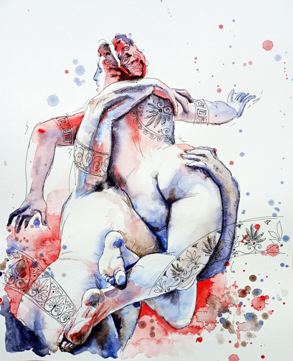 Картина под названием "Contemporary antiqu…" - Olga Larina, Подлинное произведение искусства, Акварель