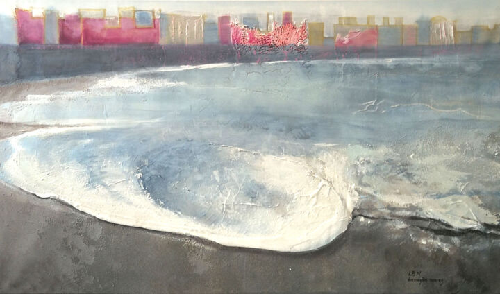 Pittura intitolato "SEASCAPE WITH CITY…" da Laura Benaglia Nones, Opera d'arte originale, Acrilico