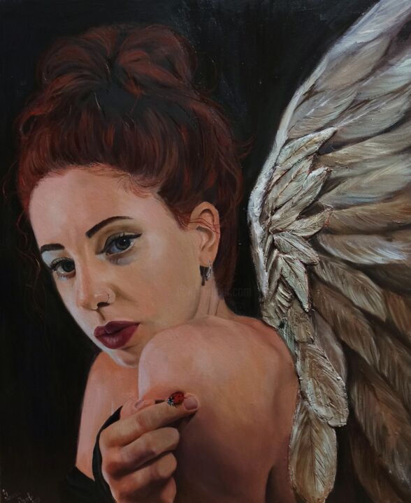 Malerei mit dem Titel "lucky angel" von Laura Muolo, Original-Kunstwerk, Öl