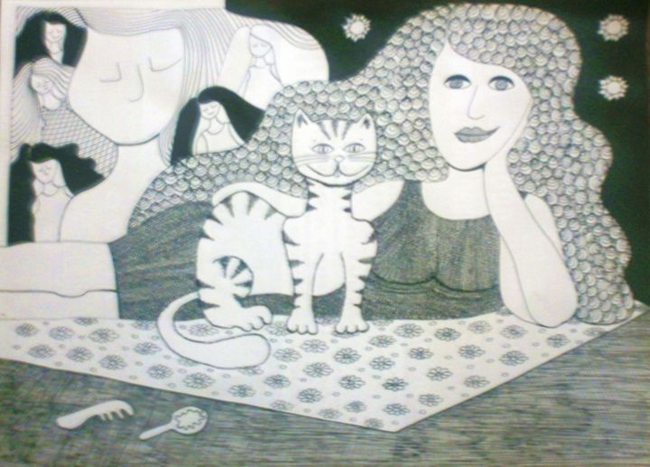 Tekening getiteld "El gato  /  the cat…" door Laura Capurro, Origineel Kunstwerk, Anders