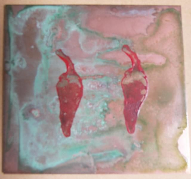 Painting titled "duo de piment sur c…" by Laure Boin Watorek, Original Artwork