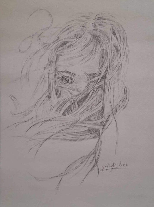 Drawing titled "En plein vent" by Laurence Dufour, Original Artwork, Graphite