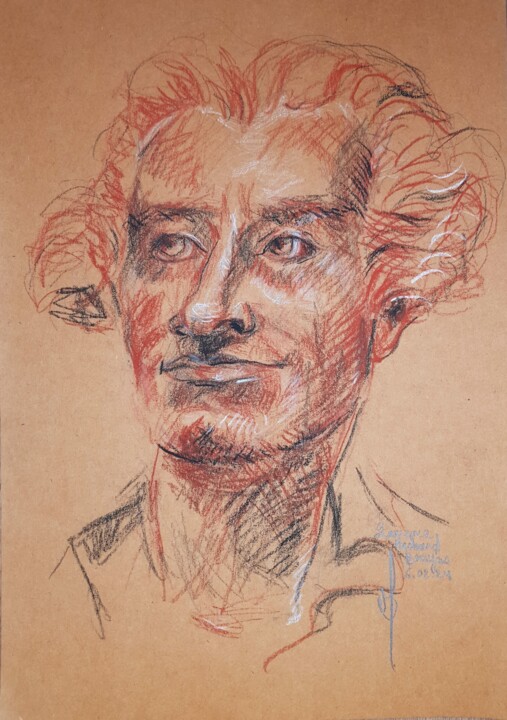 Drawing titled ""Claude François Ma…" by Laurence Machard Brujas, Original Artwork, Conté