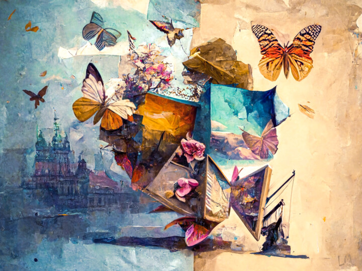 Digital Arts με τίτλο "Butterfly Journey" από Laurence Masson, Αυθεντικά έργα τέχνης, Ψηφιακό Κολάζ