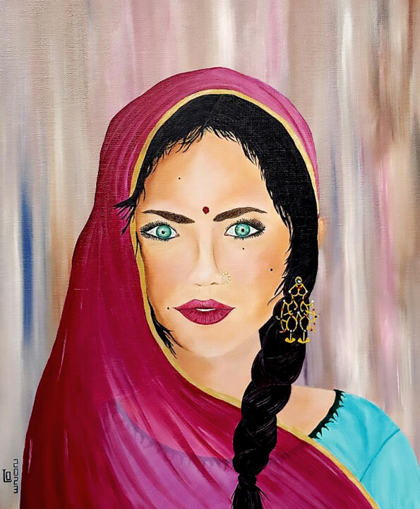 Schilderij getiteld "Jaipur" door Laurence Oeillet, Origineel Kunstwerk, Olie