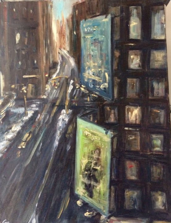 Painting titled "Broadway - New York" by Laurence Blanchard, Original Artwork, Oil Mounted on Wood Stretcher frame