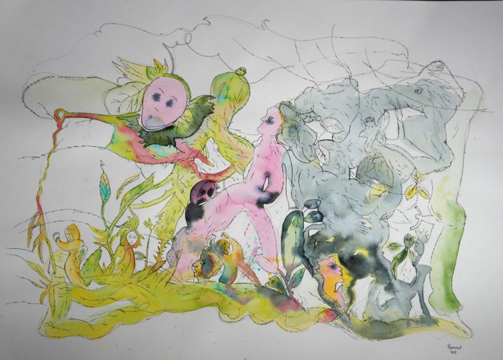 Peinture intitulée "Alchimie végétale 3" par Laurence Bonnet, Œuvre d'art originale, Aquarelle